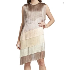 New $3290 Fendi Colorblocked Tiered Fringe Dress Beige/Multi 38/4 Italy - Picture 1 of 16