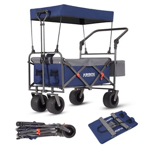 AREBOS Bollerwagen mit Dach | Handwagen Transportkarre Gerätewagen | Blau-Grau - Bild 1 von 15