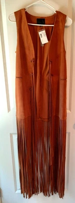 Chaleco de cuero de gamuza de cabra INTERMIX con flecos para mujer talla S NUEVO con etiquetas Foto 1 de 4