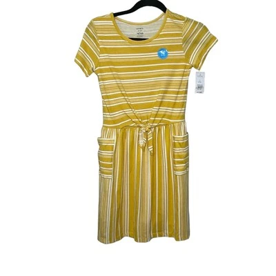 Carter's Kid Girl's Dress Short Sleeve Tie Front Striped Yellow 14 14A NWT - Image 1 of 4