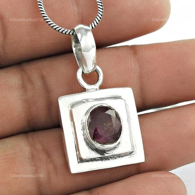 Luglio Rubino Naturale Lunetta Elegante Regalo di Natale Ciondolo Vero 925 - Immagine 1 di 4