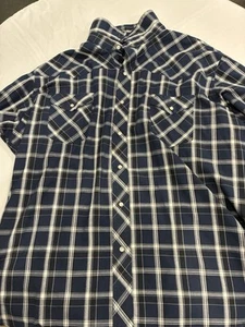 Wrangler Western Shirt Mens Sz 3XL Big Blue Plaid Longsleeve Pearl Snaps - Picture 1 of 6
