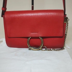 Chloe Faye Schultertasche rot gold Hardware Leder gebraucht gut mit Aufbewahrungstasche - Bild 1 von 12