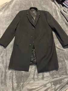 Jos. A Bank Wool Coat Overcoat Men’s 50 L Charcoal Gray Black Long Trench Jacket - Picture 1 of 6