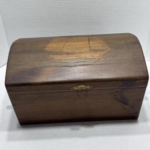 Vtg Woodcraft Trinket Box Maine State Prison Inmate Made Nautical Large Hinged - Picture 1 of 15
