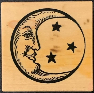 PSX E-1472 Celestial Crescent Moon And Stars Rubber Stamp - Image 1 of 3