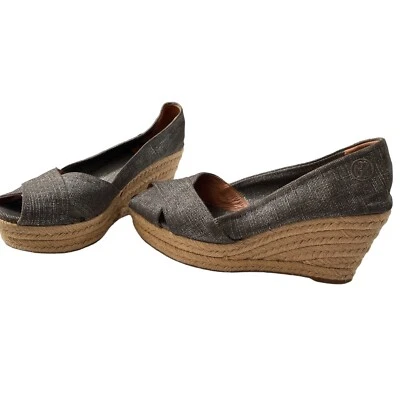 Alpargata de cuña Tory Burch Filipa sandalia de peltre plataforma usada en excelente estado talla 9 1/2 Foto 1 de 4