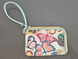 Fossil Aqua Yellow Butterfly Wristlet Wallet Genuine Leather Clutch Corner Zip - Picture 1 of 8