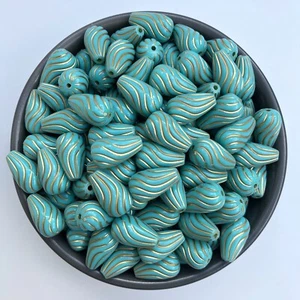 Teardrop Resin Beads 17mm x 10mm Gold Enlaced Blue Jewellery Making Bead 20pcs - Picture 1 of 9