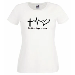 Damen T-Shirt weiß Glaube Hoffnung Liebe Gott Christentum Religion - Bild 1 von 8