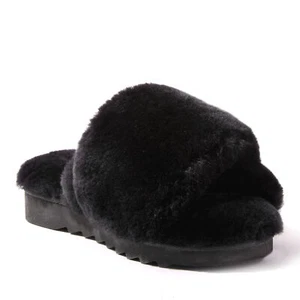EZ Feet Women's Genuine Shearling X-Band Fuzzy Slide Slipper - Picture 1 of 21