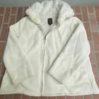 Fuda Womens Size 2X Off-White Faux Fur Trimmed Hooded Fleece Zip Jacket