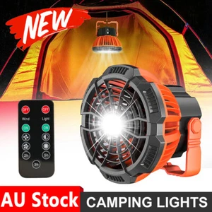 Camping Lights Fan LED Rechargeable Tent Solar Lantern With Hook Remote Portable - Picture 1 of 12