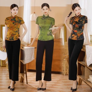 Chinese Traditional Silk Shirt Women Summer Tops Lady Slim High Neck Blouse - Picture 1 of 8