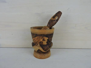 Drechselholz Mörser Stößel Kräutermühle geätzt gebrannt primitiv Tribal Art Design - Bild 1 von 16