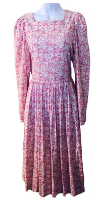 Maxi Vestido Laura Ashley Reino Unido Vintage Clásico Años 80 Rosa Floral Algodón Pradera Talla 12 Foto 1 de 4
