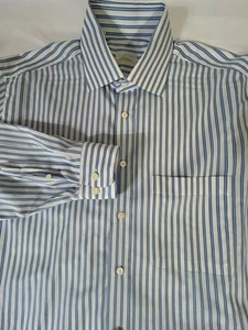 Camisa de vestir para hombre Brioni italiana azul a rayas algodón cuello extendido talla 16,5 - Imagen 1 de 11