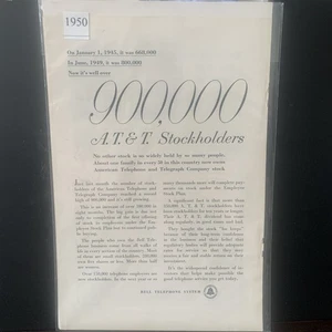 Vintage 1950 Bell Telephone System 900,000 AT&T Stockholders Ad Advertisement - Picture 1 of 2