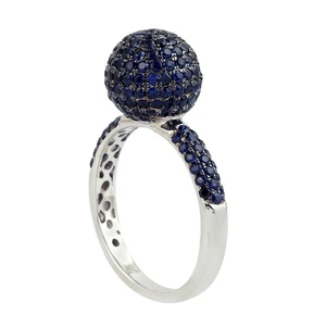 18K White Gold Sapphire Ball Ring Fine Jewelry Modern Cocktail Gift - Picture 1 of 6