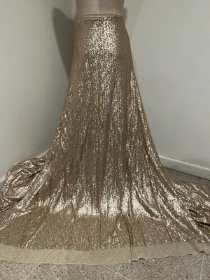 Nude Stretch Sequin Lace fabric 50” Width Sold By The Yard - Image 1 of 3