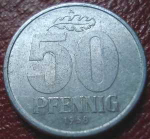 1958-A EAST GERMANY 50 PFENNIG IN EF-AU CONDITION - Picture 1 of 2