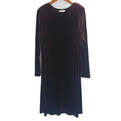 Susan Graver бархата длинным рукавом декольте Shift платье размер средний коричневый - Изображение 1 из 4