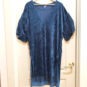 We The Free Women Large Crushed Blue Velvet Shift Dress Tunic Oversized - Picture 1 of 7