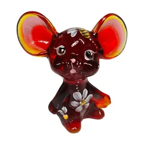 Fenton Glass Red Flower And Bee Hand Painted And Signed Mouse - Picture 1 of 9