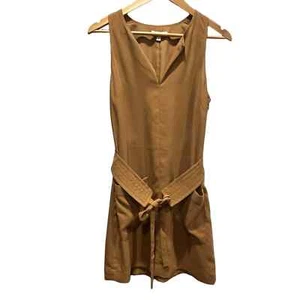 JOIE Puck Tie Waist Lined Keyhole Crepe Mini Dress in Oak Size S - Picture 1 of 11