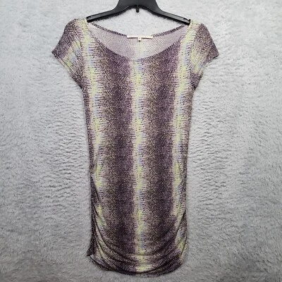 Рубашка женская RACHEL ROY средний размер фиолетовая желтая с анималистическим принтом сбоку туника - Изображение 1 из 4