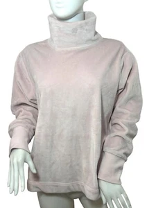 Te Verde Women Top M Pink Funnel Neck Long Sleeve Pullover Velour Casual Relaxed - Picture 1 of 10