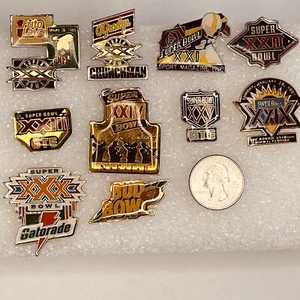 Lot 10 NFL Super Bowl Hat Lapel Pin Frito Lay Gatorade O'gradys Bud Bowl GTE - Picture 1 of 5