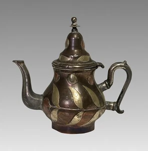 Antique Moroccan Copper & Mixed Metal Inlaid Teapot - Picture 1 of 7
