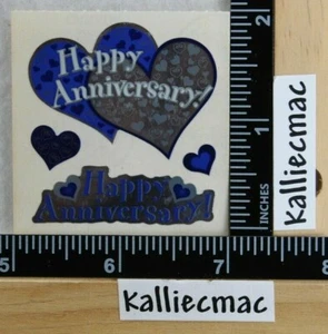 Sandylion HAPPY ANNIVERSARY Stickers 1 SQUARE BLUE/SILVER METALLIC RARE VINTAGE - Picture 1 of 2