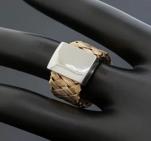 Roberto Coin Basket Weave Wide Band Ring Size 6 925 Sterling Silver/Gold-Tone - Picture 1 of 4