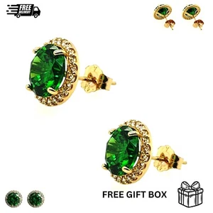 Aretes con halo de oro amarillo macizo de 14K - Imagen 1 de 6