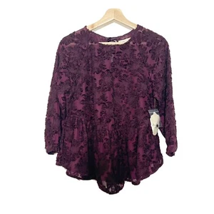 NWT Altar’d State Textured Floral Peplum Top Back Keyhole Purple Sz S - Picture 1 of 12