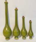4 Vintage MCM Mid Century Modern Green Genie Bottle Vases Wall Decor Retro!