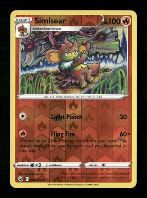Simisear Reverse Holo Uncommon SWSH08: Fusion Strike 038/264 LP Pokemon LP - Image 1 of 2