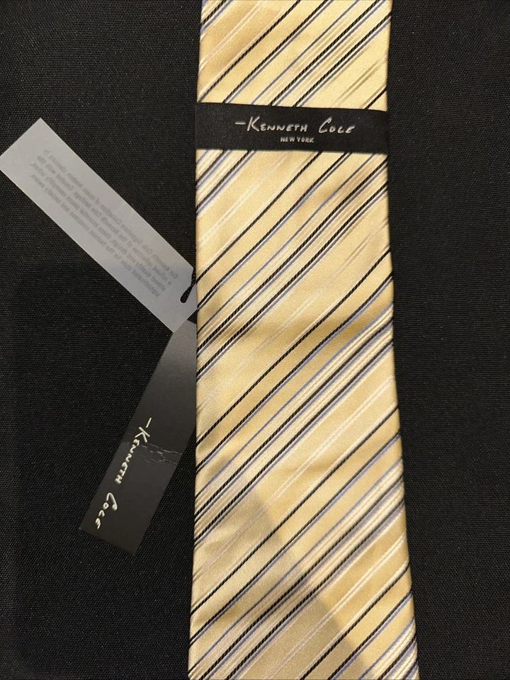 Kenneth Cole New York Light Tan Woven Design 100% Silk Handmade Designer Tie New - Image 1 of 2