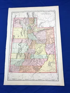 1898 Map UTAH Rand McNally 21.5" x 14.5" Page, Each COUNTY Colored - Picture 1 of 17