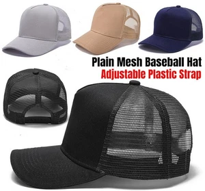Adjustable Plain Trucker Cap Hat Unisex Mesh Baseball Promotional Various Colors - Picture 1 of 16