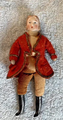 "Antigua casa de muñecas alemana bisque hombre 5"" cabeza de hombro tela cuerpo cordero chuletas" Foto 1 de 4