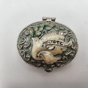 Monet Dove Emerald Green Enamel Ring Jewelry Trinket Box Small - Picture 1 of 10