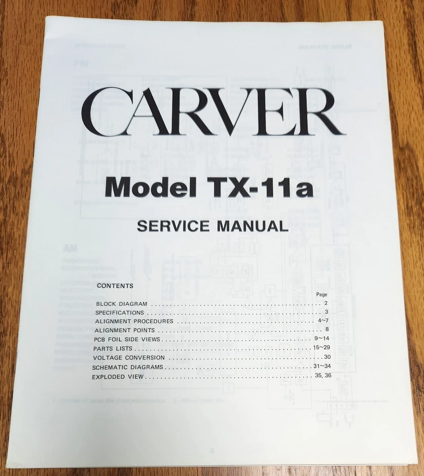 Manual de servicio del sintonizador Carver TX-11a - Original Foto 1 de 1