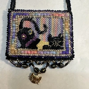 Collana vintage fatta a mano gattino gatto perline mare sud-ovest con frange pendente - Foto 1 di 10