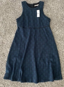 LOFT Maternity Dress Sz 0 Teal Black Sleeveless Stretch Knee Length Empire Waist - Picture 1 of 7