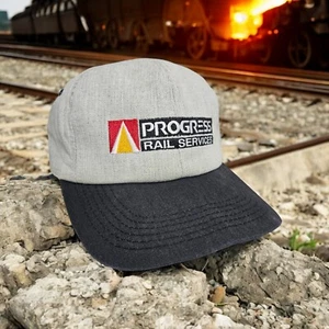 Vtg K-Products Snapback Hat Progress Rail Services USA Gray Black Embroidered - Picture 1 of 13
