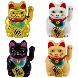 Lucky Cat Mini Maneki-neko Waving Cat Solar 5cm - Picture 1 of 16