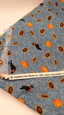 Vintage Cranston Print Works Quilting Cotton Crows and Sunflowers 3.625 Yards - Imagem 1 de 2